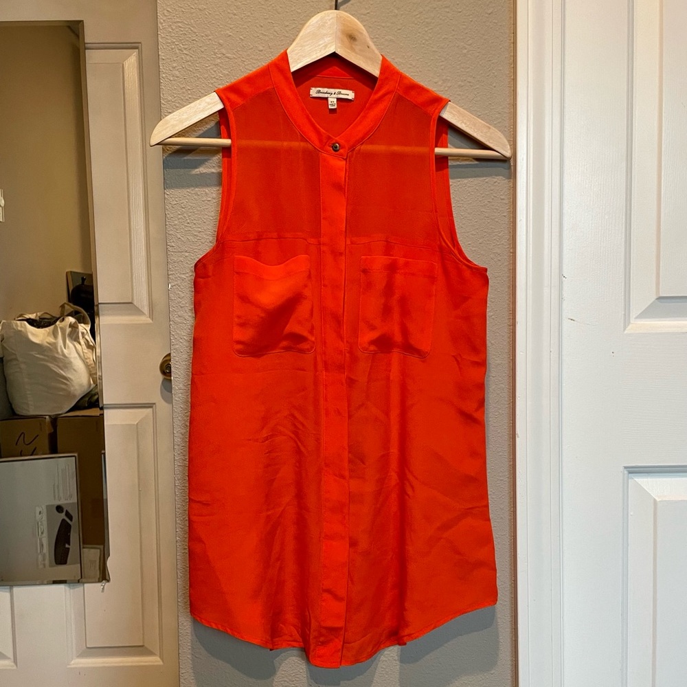 Broadway & Broome silk button down tank top in coral red by Madewell